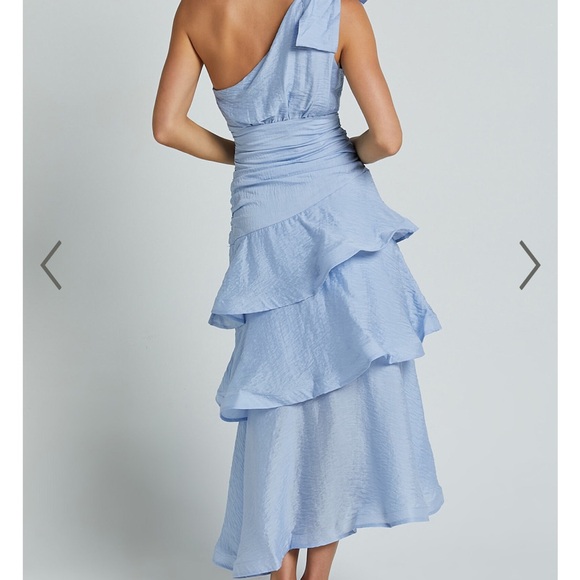 Showpo Eugenia Midi Dress One Shoulder Fit & Flare Layered Dress in Pale Blue - Picture 2 of 2